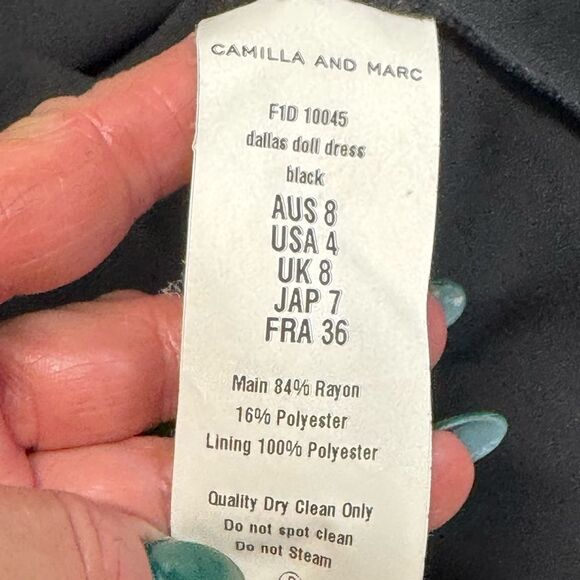 CAMILLA AND MARC women’s black Dallas baby doll Mini fit & flare mini dress sz 4 - Picture 7 of 7